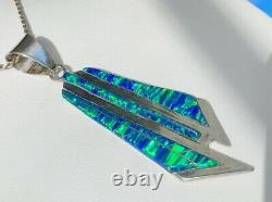 Long Colorful Vintage Opal Pendant Shards of Glass Black Navy Blue 3 Sterling