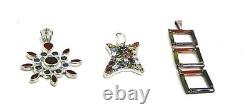 Lot of 3 Sterling Silver & Faceted Colored Glass Pendants