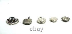 Lot of 5 Sterling Silver Faceted Colored Gem & Glass Lockets