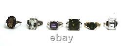 Lot of 6 Sterling Silver Faceted Colored Glass, Gem & CZ Rings, 5 3/4 8