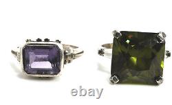 Lot of 6 Sterling Silver Faceted Colored Glass, Gem & CZ Rings, 5 3/4 8