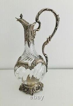 Lovely Antique 19th Century French Sterling Silver &Cut Glass Claret Jug Pitcher