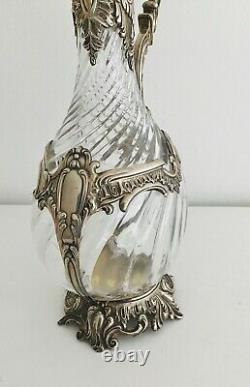 Lovely Antique 19th Century French Sterling Silver &Cut Glass Claret Jug Pitcher