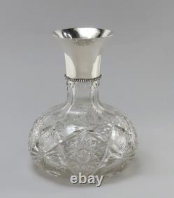 Lovely Antique American Brilliant Cut Glass Sterling Silver Carafe Vase Decanter