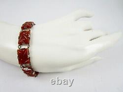 Lovely Art Deco Sterling Silver Carnelian Glass Bracelet