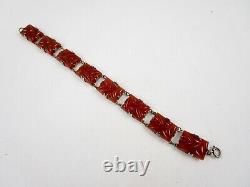 Lovely Art Deco Sterling Silver Carnelian Glass Bracelet