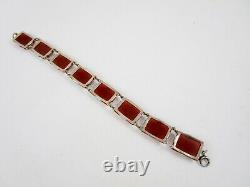 Lovely Art Deco Sterling Silver Carnelian Glass Bracelet