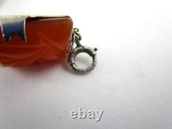 Lovely Art Deco Sterling Silver Carnelian Glass Bracelet