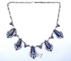 Lovely Old Vintage MEXICO Art Glass Sterling Silver Collar Necklace PLATA EAGLE