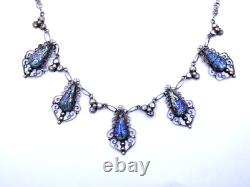Lovely Old Vintage MEXICO Art Glass Sterling Silver Collar Necklace PLATA EAGLE