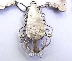 Lovely Old Vintage MEXICO Art Glass Sterling Silver Collar Necklace PLATA EAGLE