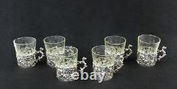 Lovely Set 6 1901 English Sterling Silver Glass Insert Handle Tea Liquor Cups