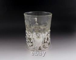 Lovely Set 6 1901 English Sterling Silver Glass Insert Handle Tea Liquor Cups