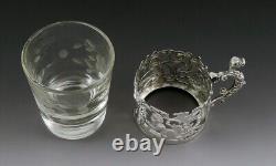 Lovely Set 6 1901 English Sterling Silver Glass Insert Handle Tea Liquor Cups