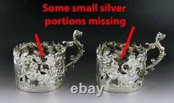 Lovely Set 6 1901 English Sterling Silver Glass Insert Handle Tea Liquor Cups