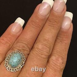 Lovely Vintage Estate Sterling Silver Turquoise Art Glass Scroll Ring Size 6.25
