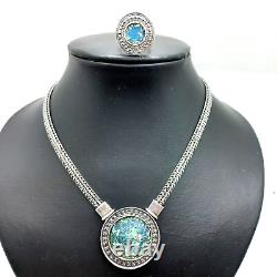 Luli Hammerstein Sterling Silver Roman Glass Necklace & Ring Circa 1980s