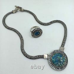 Luli Hammerstein Sterling Silver Roman Glass Necklace & Ring Circa 1980s