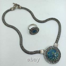 Luli Hammerstein Sterling Silver Roman Glass Necklace & Ring Circa 1980s