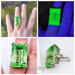 Luxury 58ct Uranium Green Spinel Ring Sterling Silver Filigree Peridot Accents