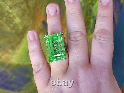 Luxury 58ct Uranium Green Spinel Ring Sterling Silver Filigree Peridot Accents