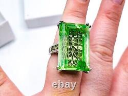 Luxury 58ct Uranium Green Spinel Ring Sterling Silver Filigree Peridot Accents