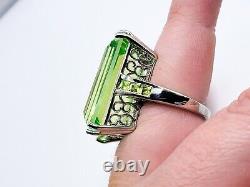 Luxury 58ct Uranium Green Spinel Ring Sterling Silver Filigree Peridot Accents