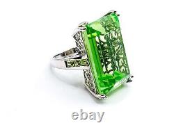 Luxury 58ct Uranium Green Spinel Ring Sterling Silver Filigree Peridot Accents