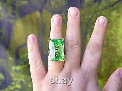 Luxury 58ct Uranium Green Spinel Ring Sterling Silver Filigree Peridot Accents