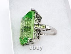 Luxury 58ct Uranium Green Spinel Ring Sterling Silver Filigree Peridot Accents