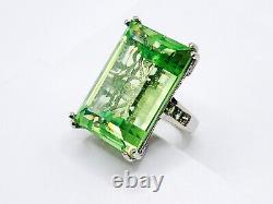 Luxury 58ct Uranium Green Spinel Ring Sterling Silver Filigree Peridot Accents