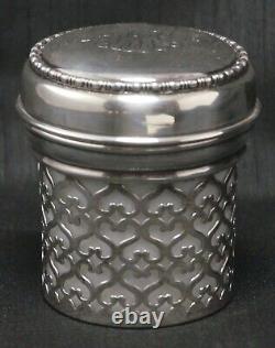 MACLAREN'S Imperial Cheese STERLING SILVER Encased Milk Glass JAR Monogram Lid