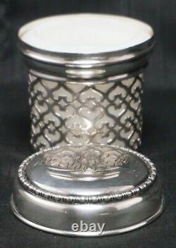 MACLAREN'S Imperial Cheese STERLING SILVER Encased Milk Glass JAR Monogram Lid