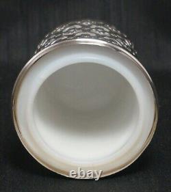 MACLAREN'S Imperial Cheese STERLING SILVER Encased Milk Glass JAR Monogram Lid