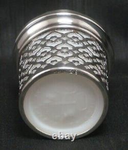MACLAREN'S Imperial Cheese STERLING SILVER Encased Milk Glass JAR Monogram Lid