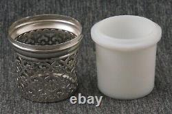 MACLAREN'S Imperial Cheese STERLING SILVER Encased Milk Glass JAR Monogram Lid