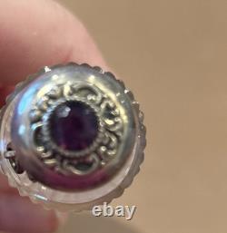 MARK DOWN! Cut Glass Horn Shaped Vinaigrette Sterling Silver Top Amethyst Jewel
