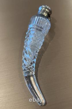 MARK DOWN! Cut Glass Horn Shaped Vinaigrette Sterling Silver Top Amethyst Jewel