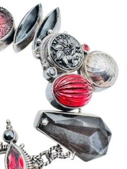 MARS & VALENTINE Sterling Silver Raspberry Czech Glass Charm Bracelet