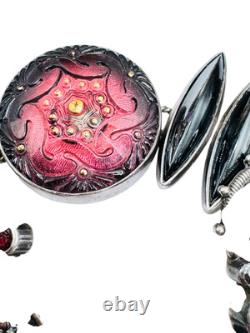 MARS & VALENTINE Sterling Silver Raspberry Czech Glass Charm Bracelet
