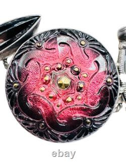 MARS & VALENTINE Sterling Silver Raspberry Czech Glass Charm Bracelet