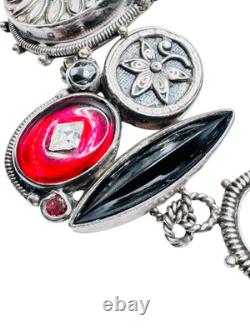 MARS & VALENTINE Sterling Silver Raspberry Czech Glass Charm Bracelet