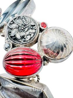 MARS & VALENTINE Sterling Silver Raspberry Czech Glass Charm Bracelet