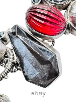 MARS & VALENTINE Sterling Silver Raspberry Czech Glass Charm Bracelet
