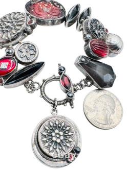 MARS & VALENTINE Sterling Silver Raspberry Czech Glass Charm Bracelet