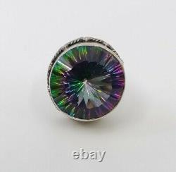 MASSIVE vintage Fine Sterling Silver & Mystic Topaz Glass Ring Size 8.5