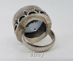 MASSIVE vintage Fine Sterling Silver & Mystic Topaz Glass Ring Size 8.5