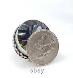 MASSIVE vintage Fine Sterling Silver & Mystic Topaz Glass Ring Size 8.5