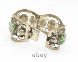 MEXICO 925 Sterling Silver Vintage Glass Art Dome Swirl Chain Bracelet- BT5320
