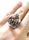 Mexico Glass Art Ring Sz 7.5 Sterling Silver 925 Vintage Multicolored